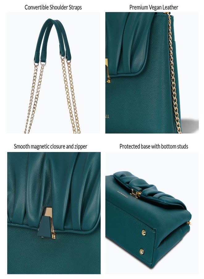 Carriall Bella Women’s Vegan Leather Handbag | Stylish Casual Shoulder Bag with Wallet purse, Secure Zip Pockets with shoulder strap - Structured & Stylish Everyday Bag for women & girls (DARK TEAL) - Image 5